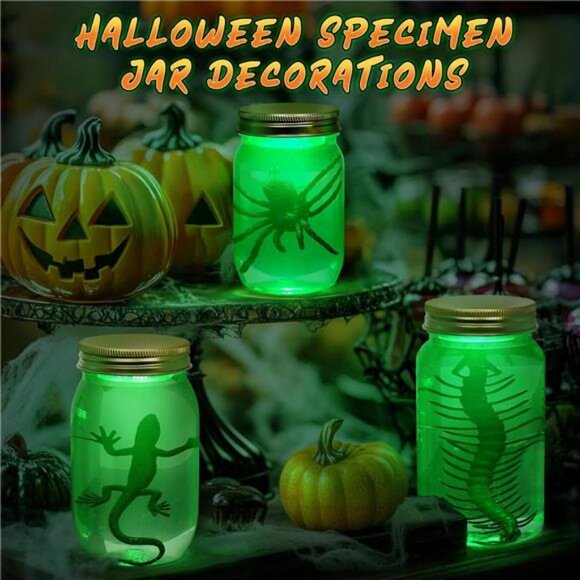 Specimen Jars Halloween Decor - 3 PCS DIY Mason Jars Light-up by Remote Control - Picture 5 of 8